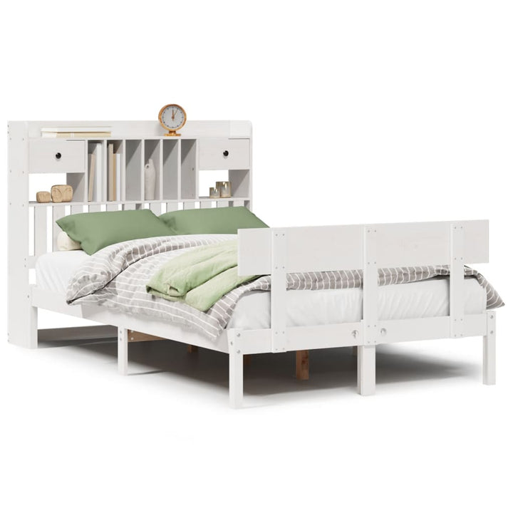 seng med reol uden madras 135x190 cm massivt fyrretræ hvid