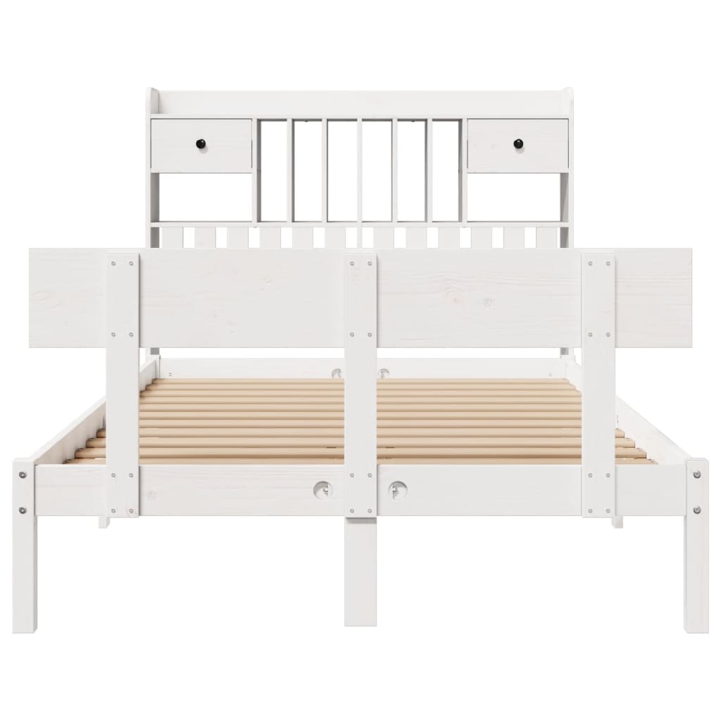 seng med reol uden madras 135x190 cm massivt fyrretræ hvid