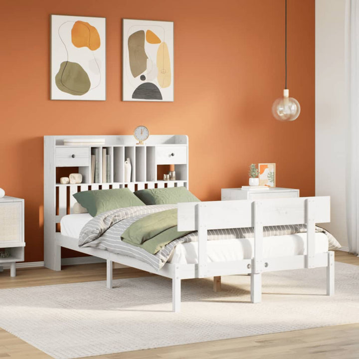 seng med reol uden madras 135x190 cm massivt fyrretræ hvid
