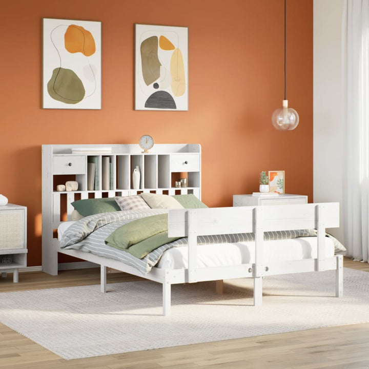 seng med reol uden madras 140x190 cm massivt fyrretræ hvid