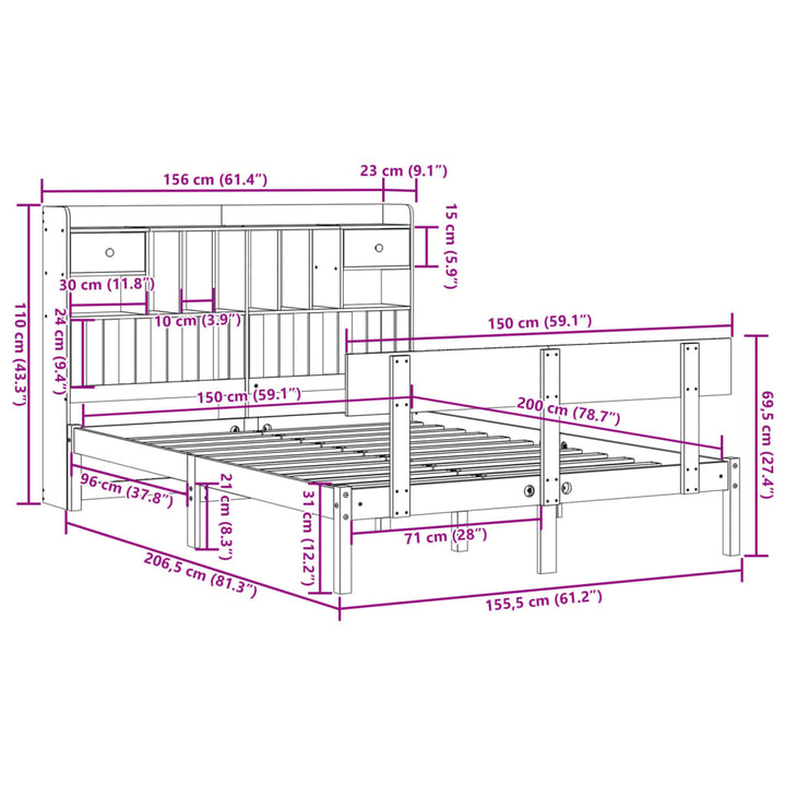 seng med reol uden madras 150x200 cm massivt fyrretræ hvid