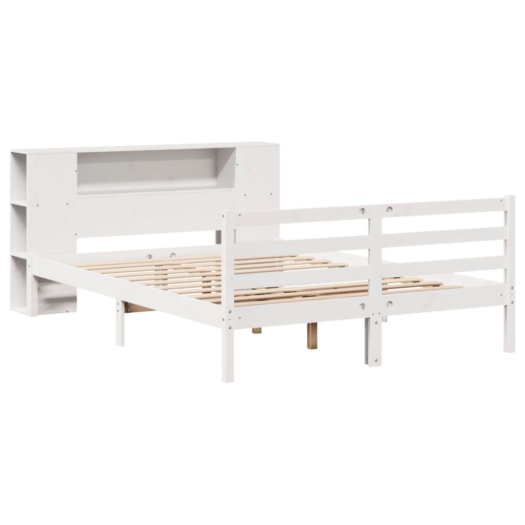 seng med reol uden madras 135x190 cm massivt fyrretræ hvid