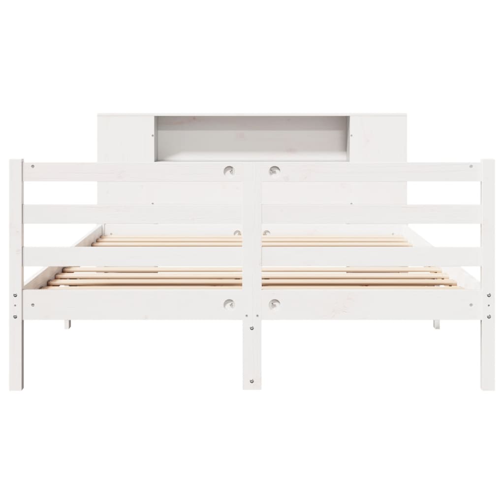 seng med reol uden madras 135x190 cm massivt fyrretræ hvid