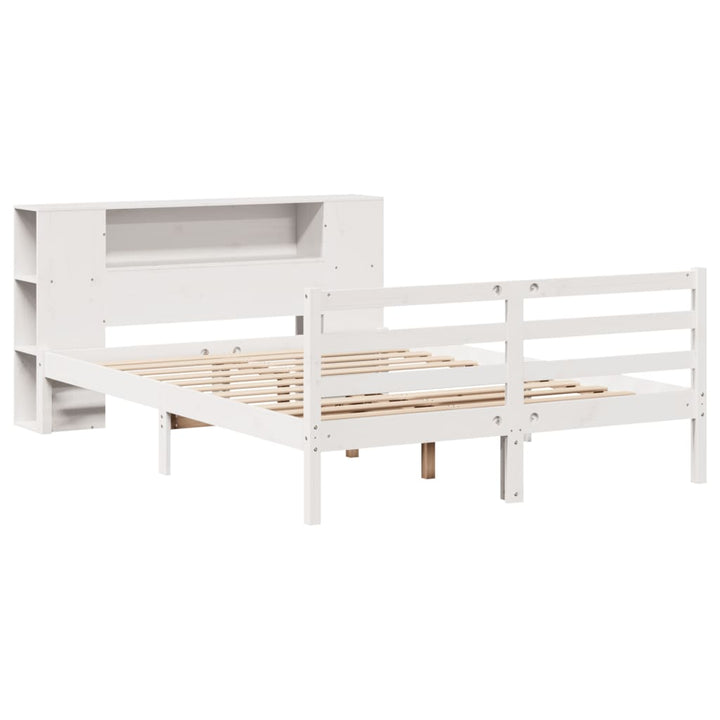 seng med reol uden madras 140x190 cm massivt fyrretræ hvid