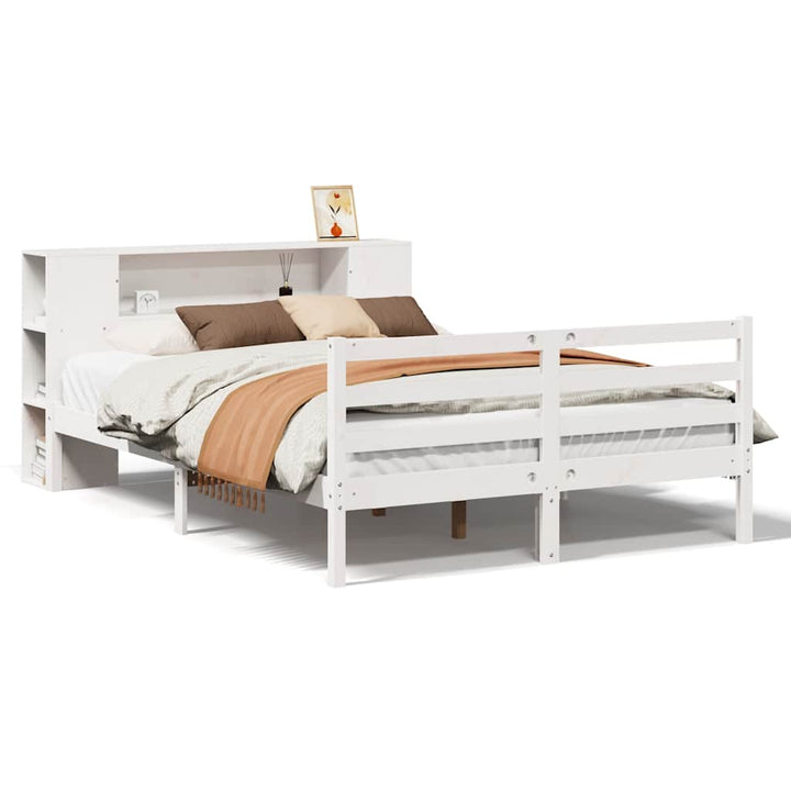 seng med reol uden madras 150x200 cm massivt fyrretræ hvid