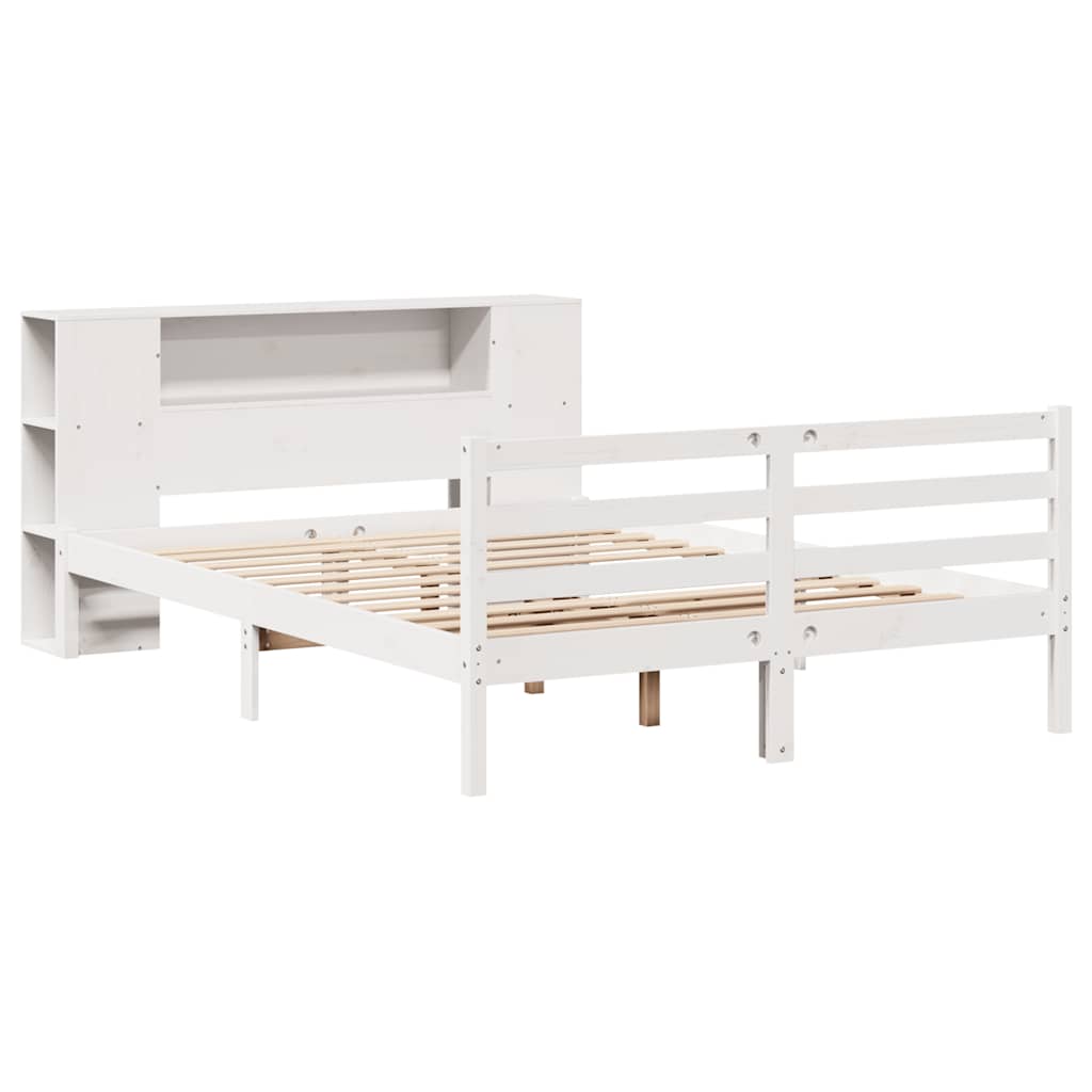 seng med reol uden madras 150x200 cm massivt fyrretræ hvid