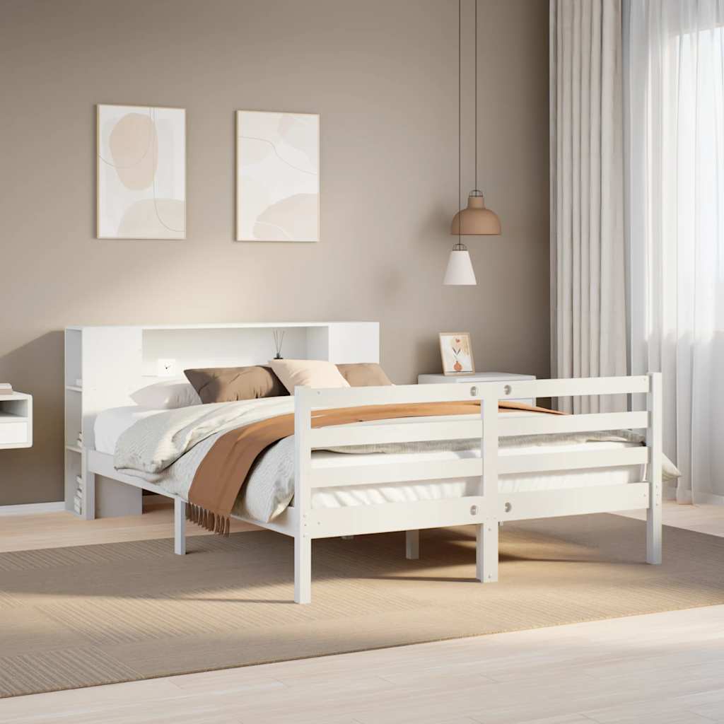 seng med reol uden madras 150x200 cm massivt fyrretræ hvid
