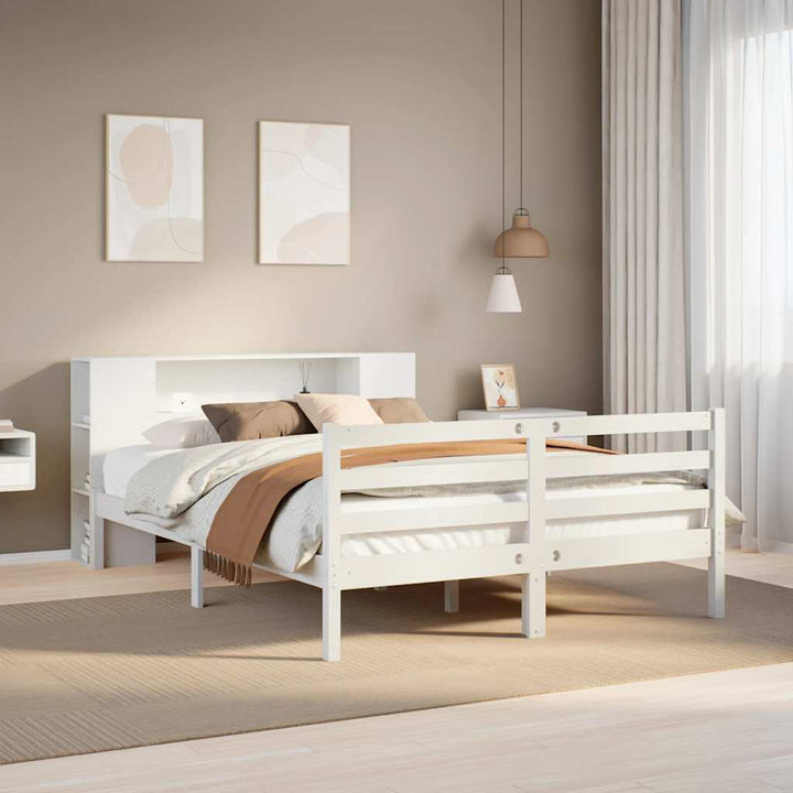 seng med reol uden madras 150x200 cm massivt fyrretræ hvid