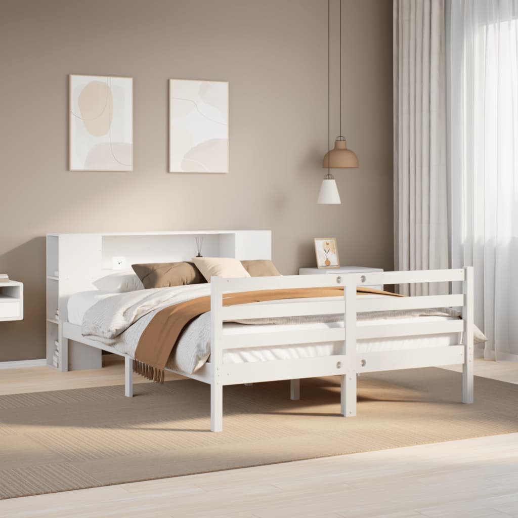 seng med reol uden madras 160x200 cm massivt fyrretræ hvid