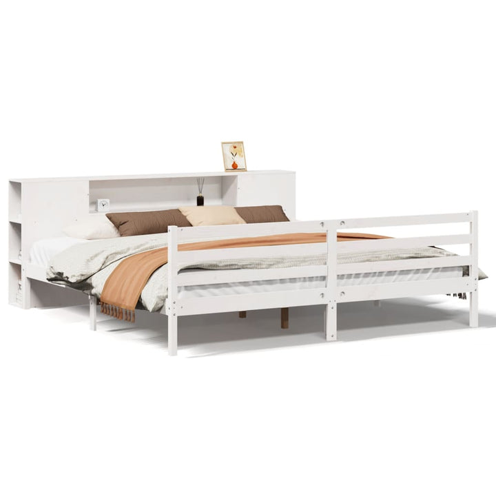 seng med reol uden madras 200x200 cm massivt fyrretræ hvid