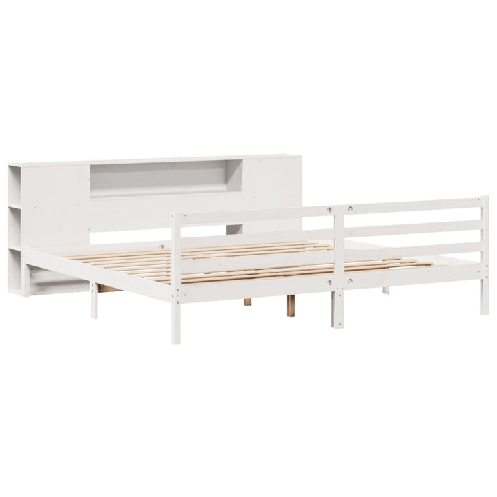 seng med reol uden madras 200x200 cm massivt fyrretræ hvid