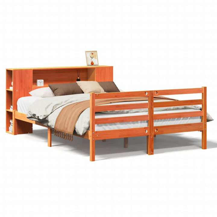 seng med reol uden madras 135x190cm massivt fyrretræ gyldenbrun