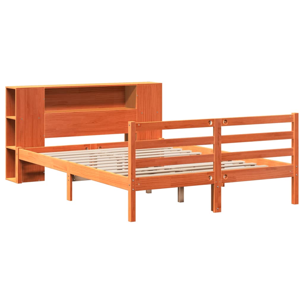 seng med reol uden madras 135x190cm massivt fyrretræ gyldenbrun
