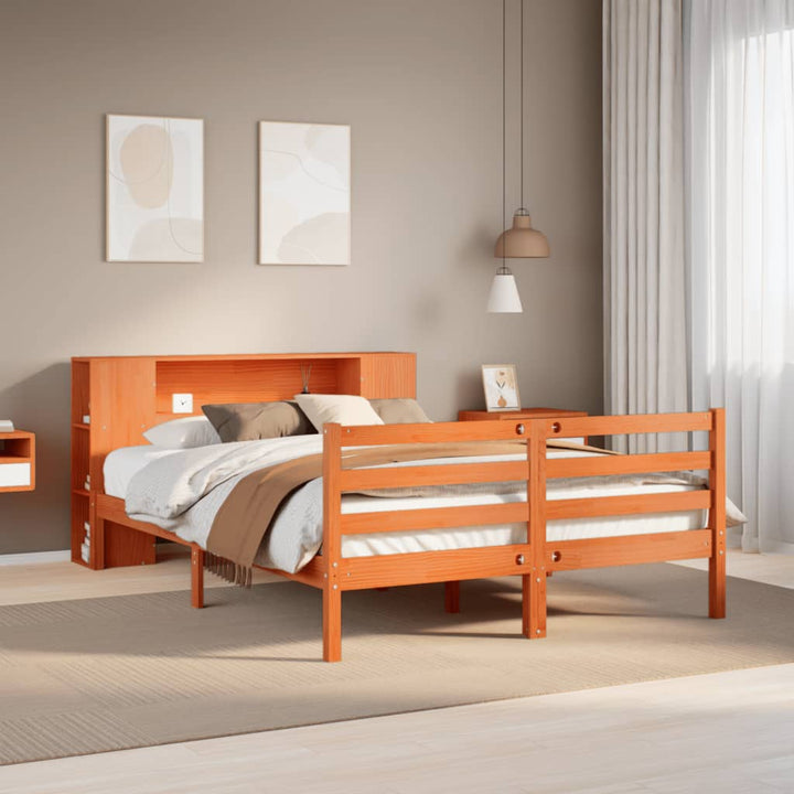 seng med reol uden madras 135x190cm massivt fyrretræ gyldenbrun