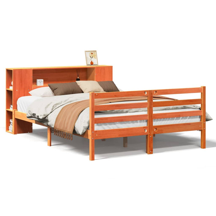 seng med reol uden madras 140x190cm massivt fyrretræ gyldenbrun