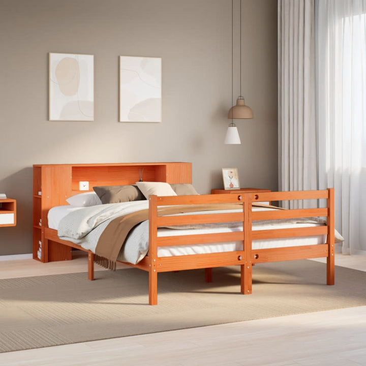 seng med reol uden madras 140x200cm massivt fyrretræ gyldenbrun