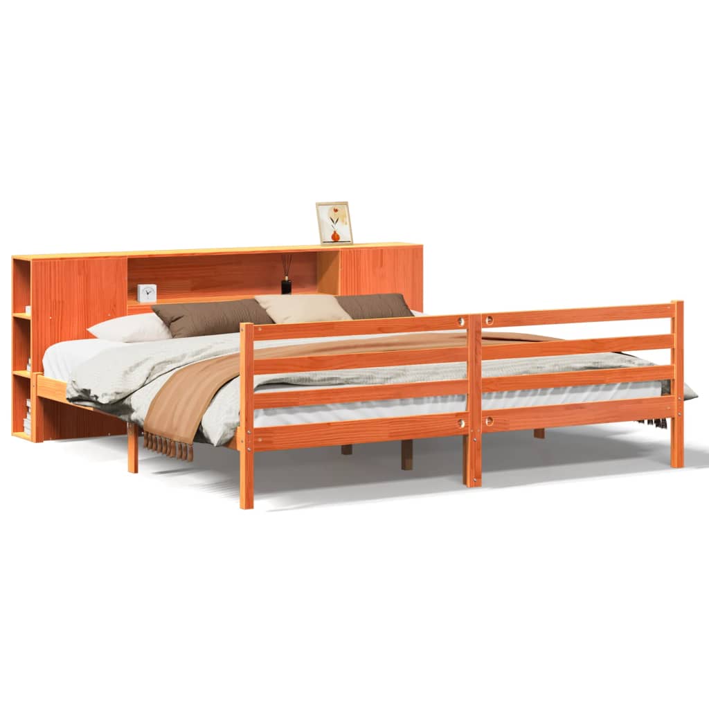 seng med reol uden madras 200x200cm massivt fyrretræ gyldenbrun