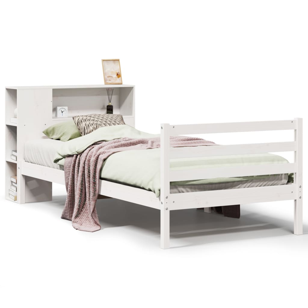 seng med reol uden madras 75x190 cm massivt fyrretræ hvid