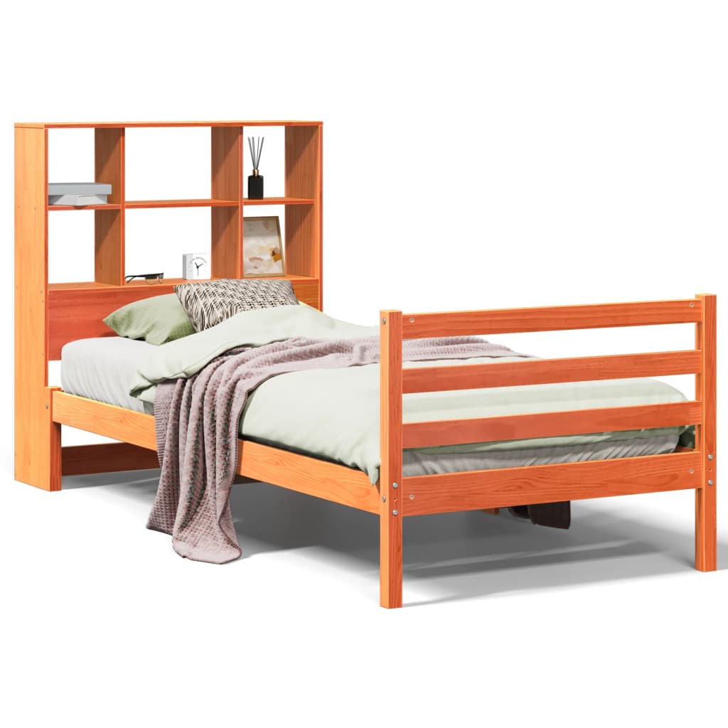 seng med reol uden madras 75x190 cm massivt træ gyldenbrun