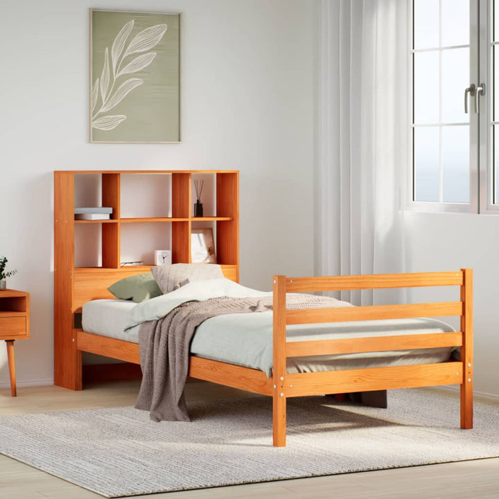 seng med reol uden madras 75x190 cm massivt træ gyldenbrun