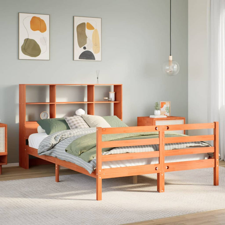seng med reol uden madras 140x190 cm massivt træ gyldenbrun