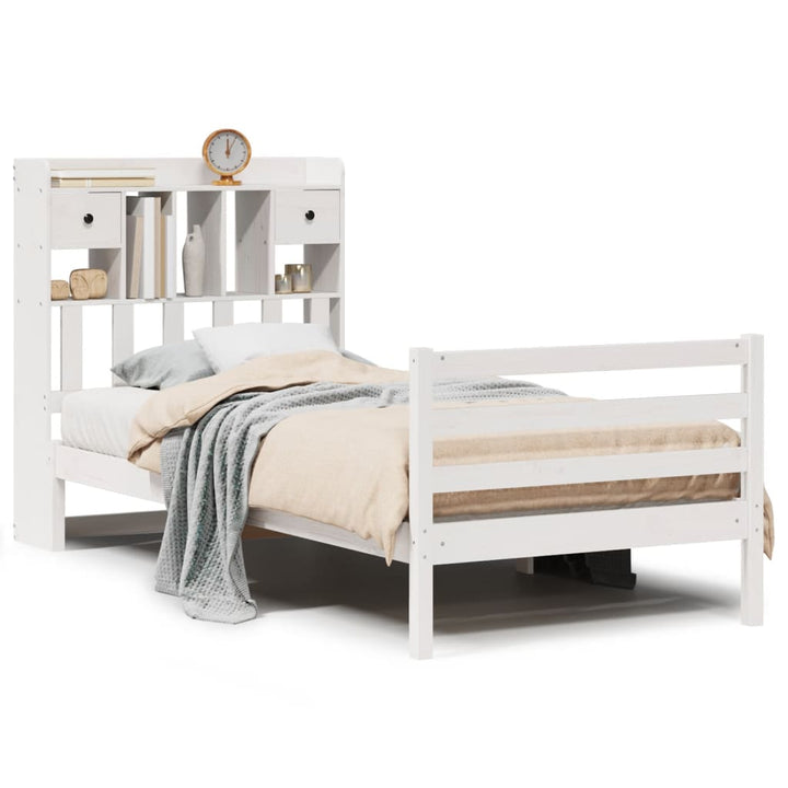 seng med reol uden madras 90x190 cm massivt fyrretræ hvid
