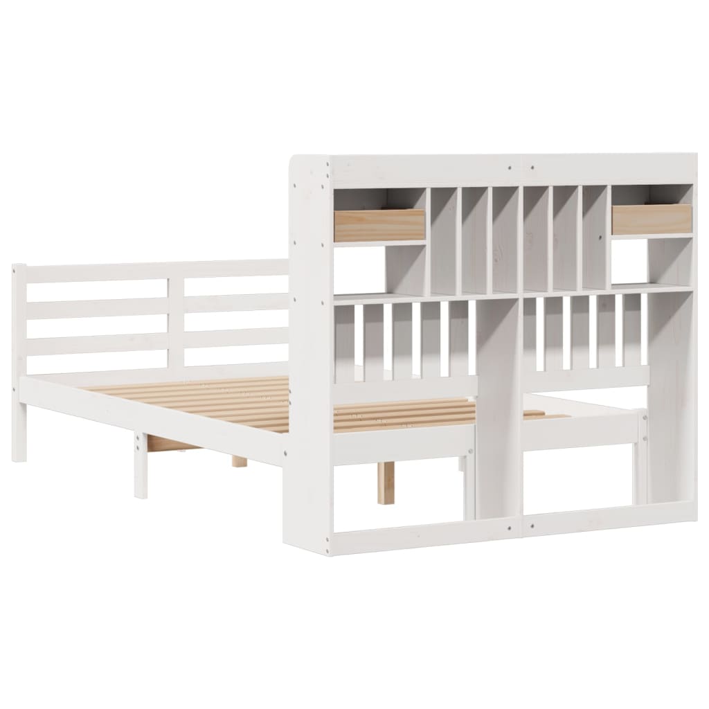 seng med reol uden madras 135x190 cm massivt fyrretræ hvid