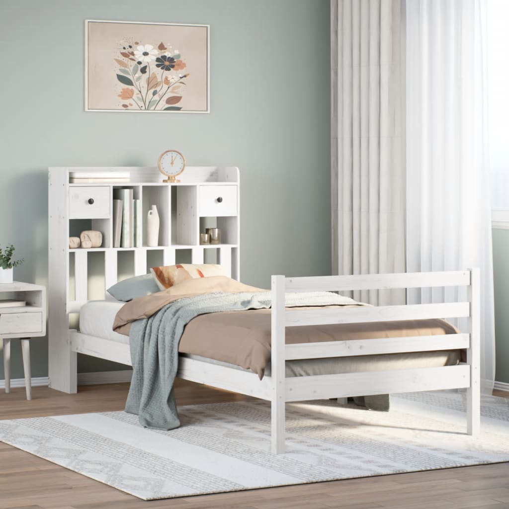 seng med reol uden madras 90x200 cm massivt fyrretræ hvid