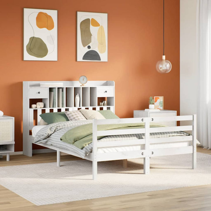 seng med reol uden madras 150x200 cm massivt fyrretræ hvid