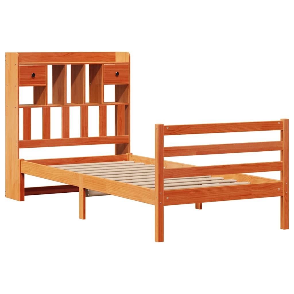 seng med reol uden madras 75x190 cm massivt fyrretræ gyldenbrun