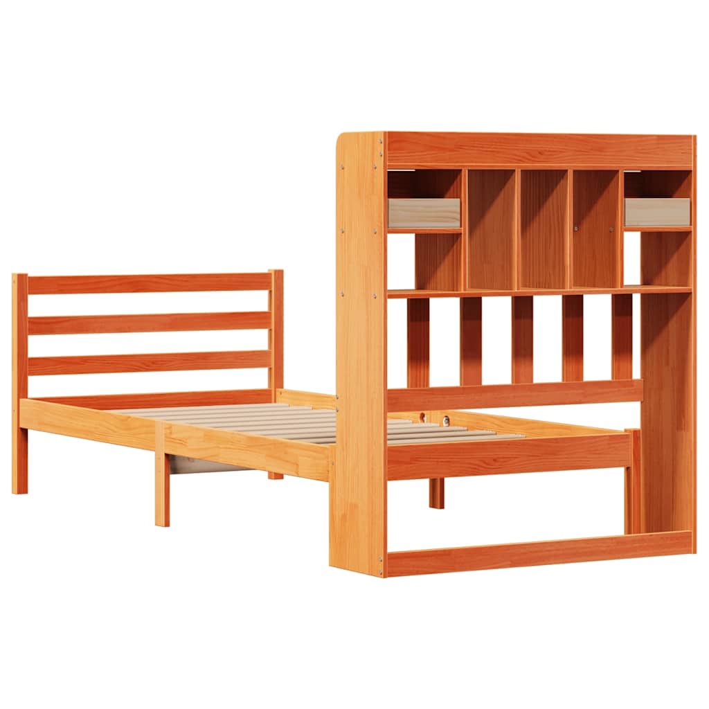 seng med reol uden madras 75x190 cm massivt fyrretræ gyldenbrun