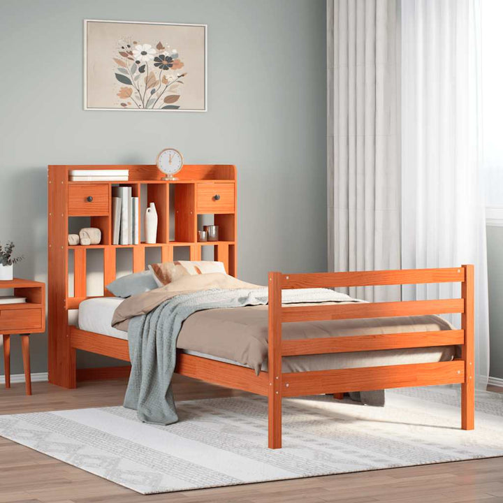 seng med reol uden madras 75x190 cm massivt fyrretræ gyldenbrun