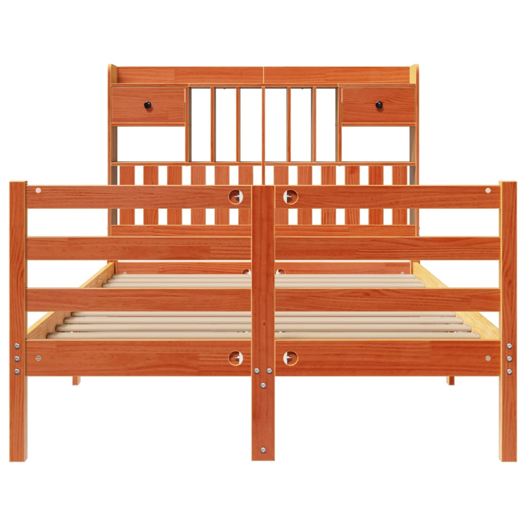 seng med reol uden madras 135x190cm massivt fyrretræ gyldenbrun