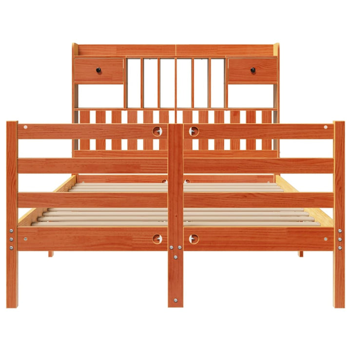 seng med reol uden madras 135x190cm massivt fyrretræ gyldenbrun