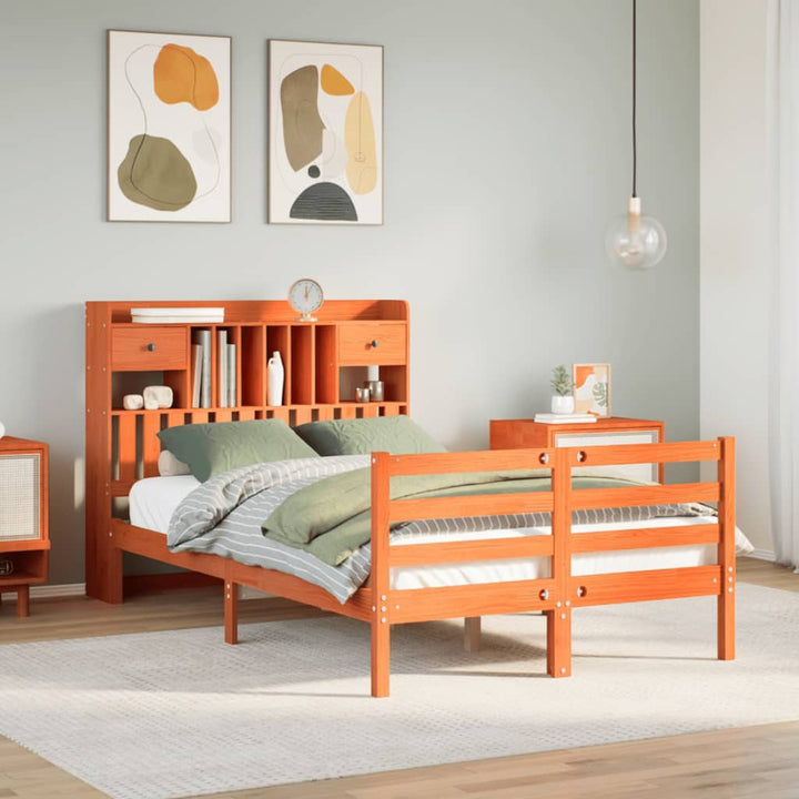 seng med reol uden madras 135x190cm massivt fyrretræ gyldenbrun