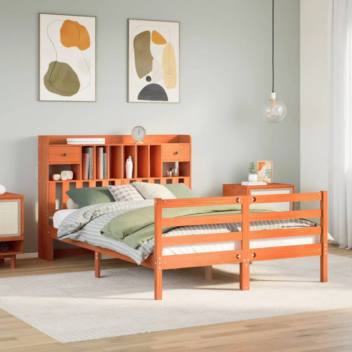 seng med reol uden madras 150x200cm massivt fyrretræ gyldenbrun