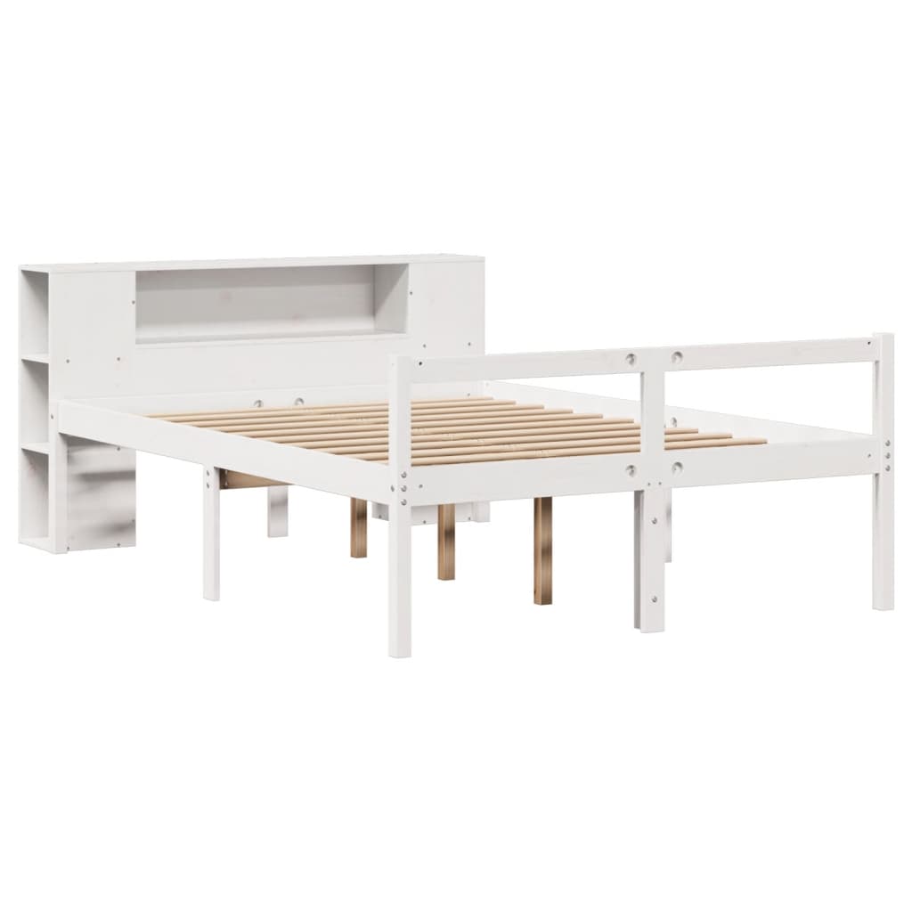 seng med reol uden madras 150x200 cm massivt fyrretræ hvid