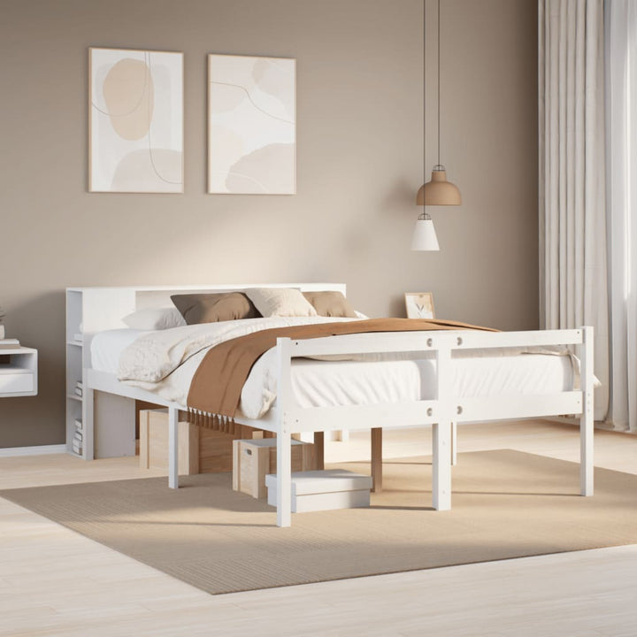 seng med reol uden madras 160x200 cm massivt fyrretræ hvid
