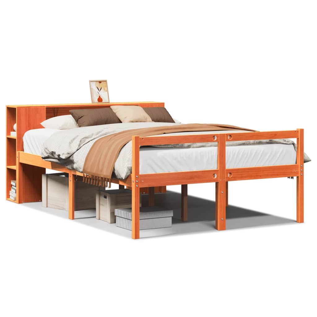 seng med reol uden madras 135x190 cm massivt træ brun