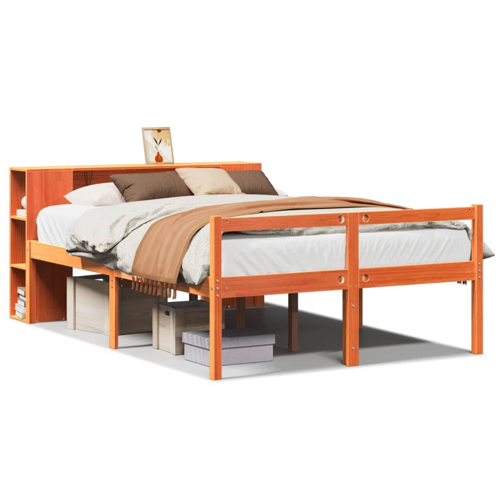seng med reol uden madras 140x190 cm massivt træ gyldenbrun