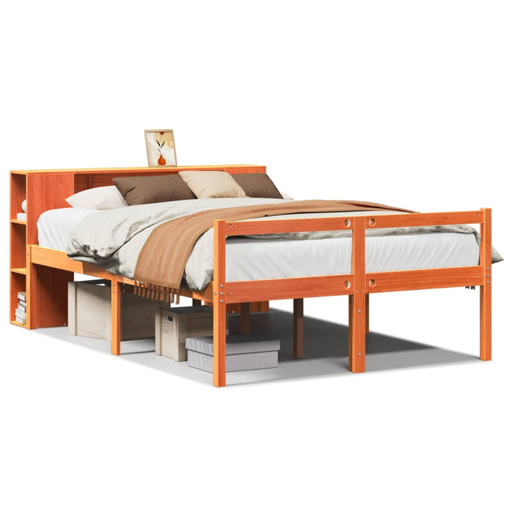 seng med reol uden madras 140x190 cm massivt træ gyldenbrun