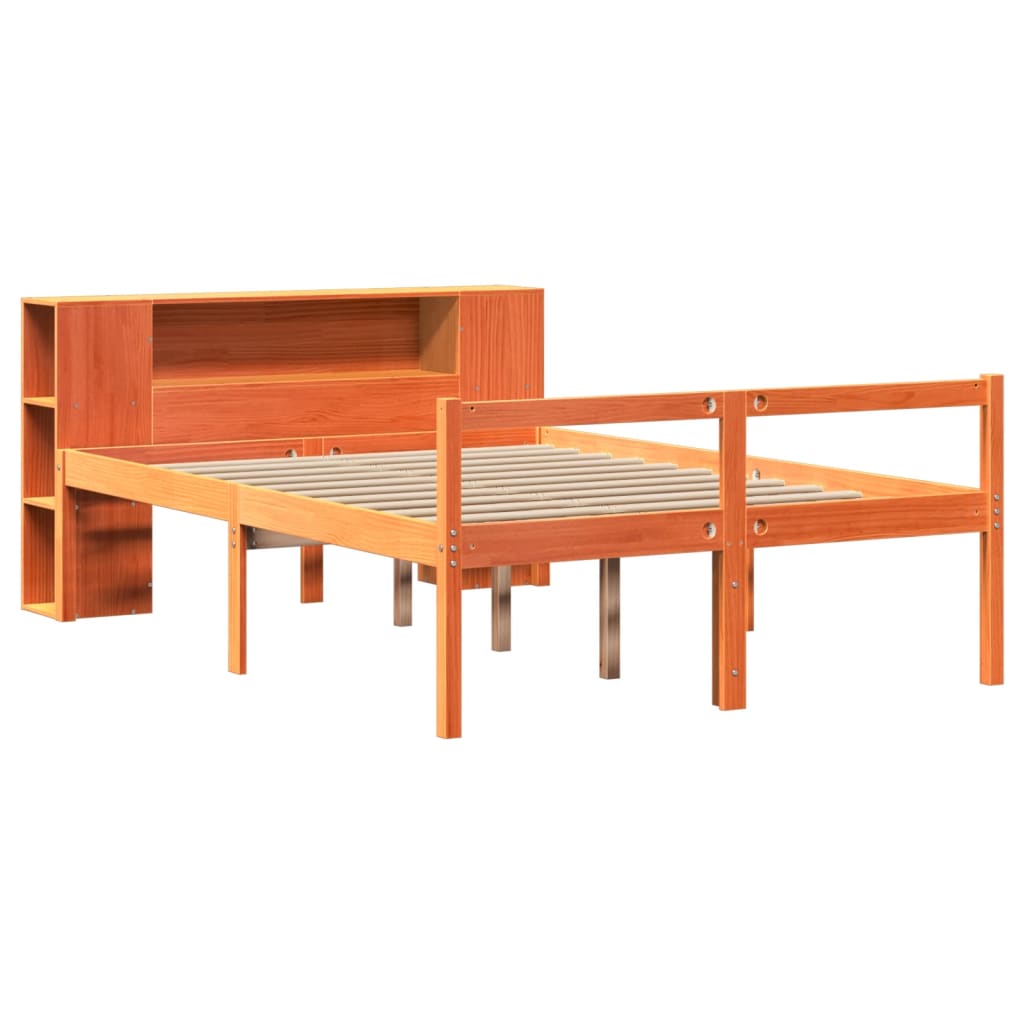 seng med reol uden madras 140x190 cm massivt træ gyldenbrun