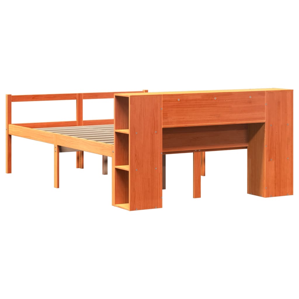 seng med reol uden madras 140x190 cm massivt træ gyldenbrun