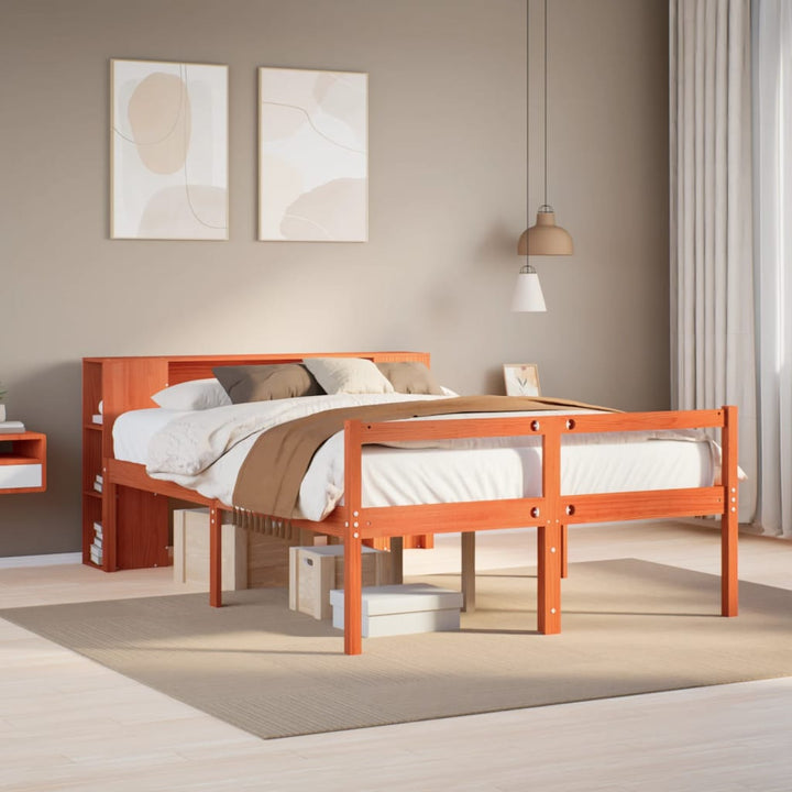 seng med reol uden madras 140x190 cm massivt træ gyldenbrun