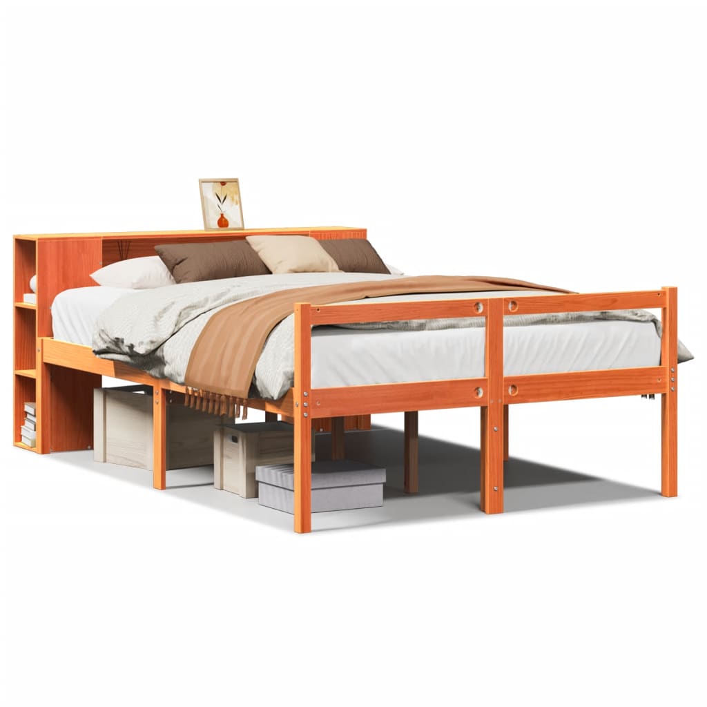 seng med reol uden madras 150x200 cm massivt træ gyldenbrun