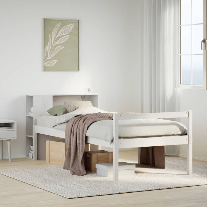 seng med reol uden madras 75x190 cm massivt fyrretræ hvid