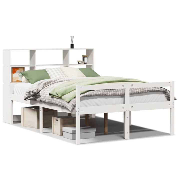 seng med reol uden madras 140x190 cm massivt fyrretræ hvid