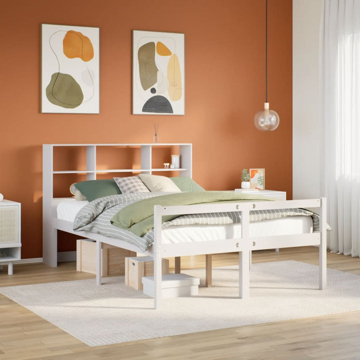 seng med reol uden madras 140x190 cm massivt fyrretræ hvid