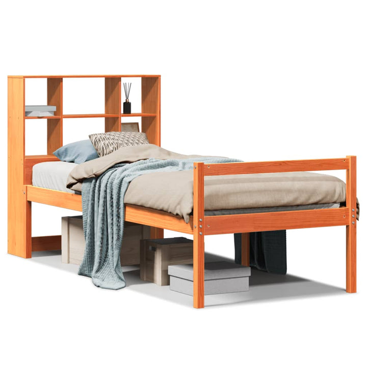 seng med reol uden madras 75x190 cm massivt træ gyldenbrun