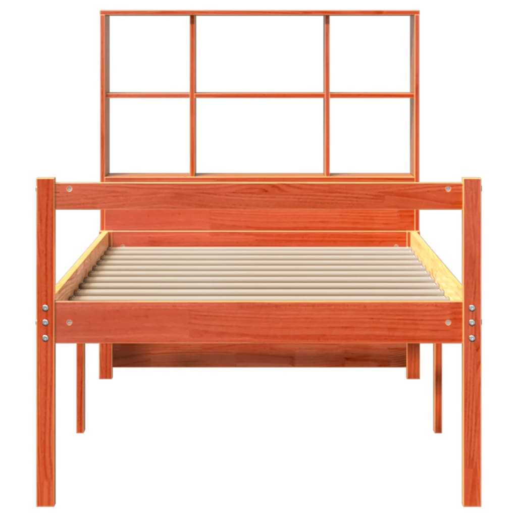 seng med reol uden madras 75x190 cm massivt træ gyldenbrun
